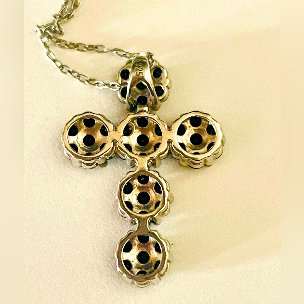 Sterling Silver and Black Spinel Cross Pendant Necklace - Picture 4 of 9